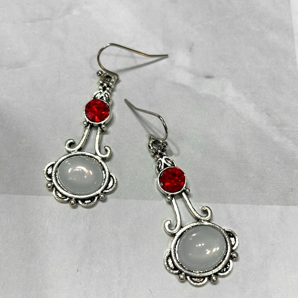 Moonstone And Ruby Silver Romantic Drop Earrings - Picture 13 of 13
